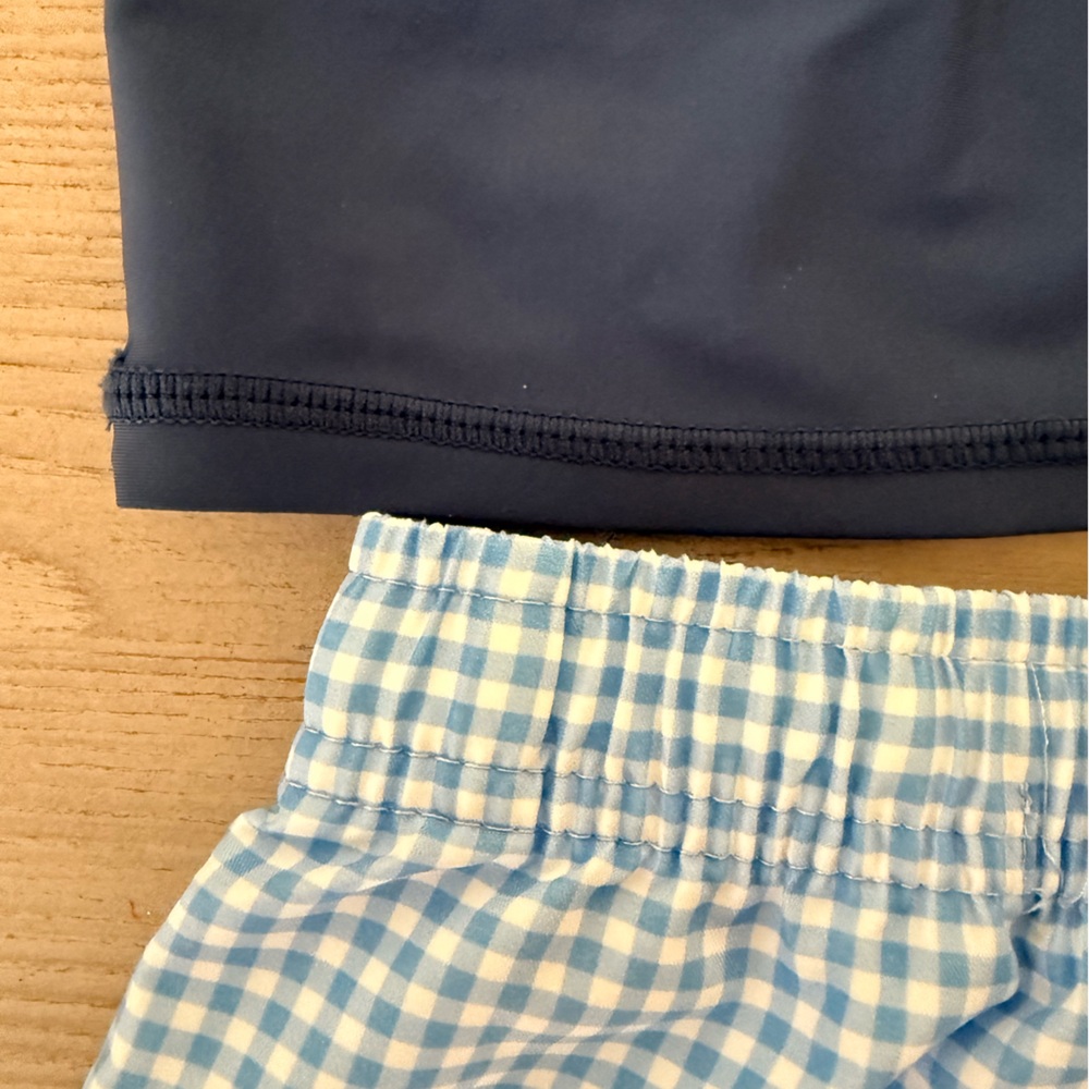 RuggedButts Navy Rash Guard and Blue Checkered Shorts - Picture 4 of 5